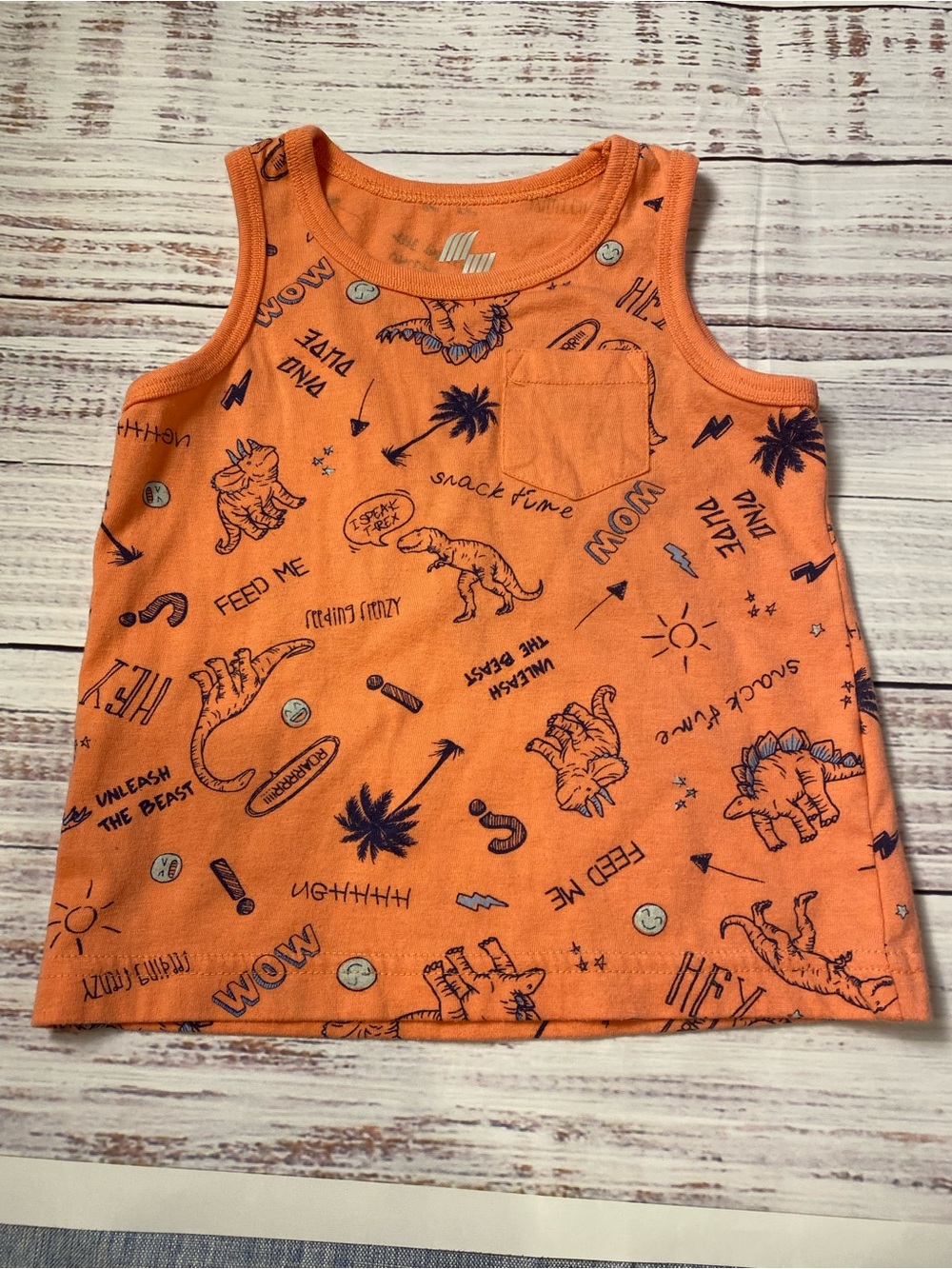 Kids Orange Dino Pocket Tank Top Sz-12-18mos.